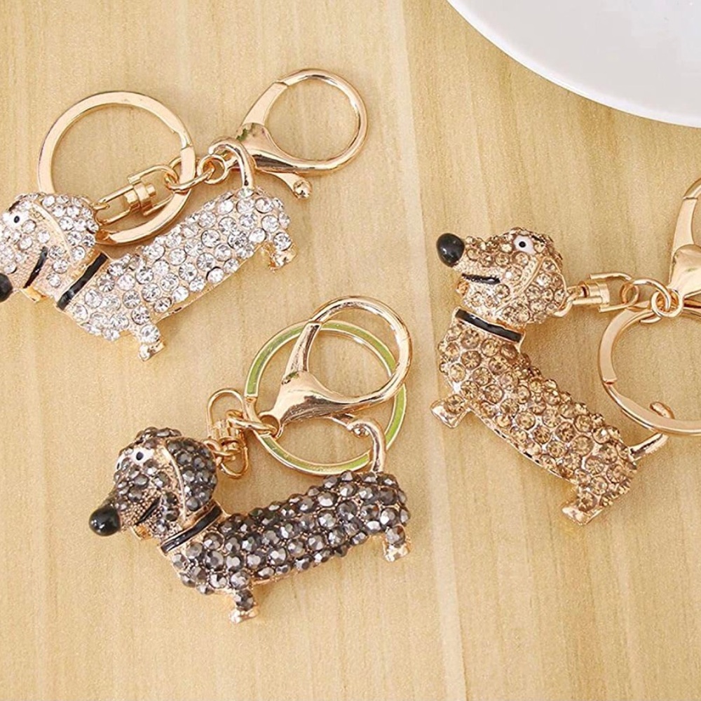 3 Gold, Silver and Black Rhinestone Dachshund Keychains - Picture 2 of 8